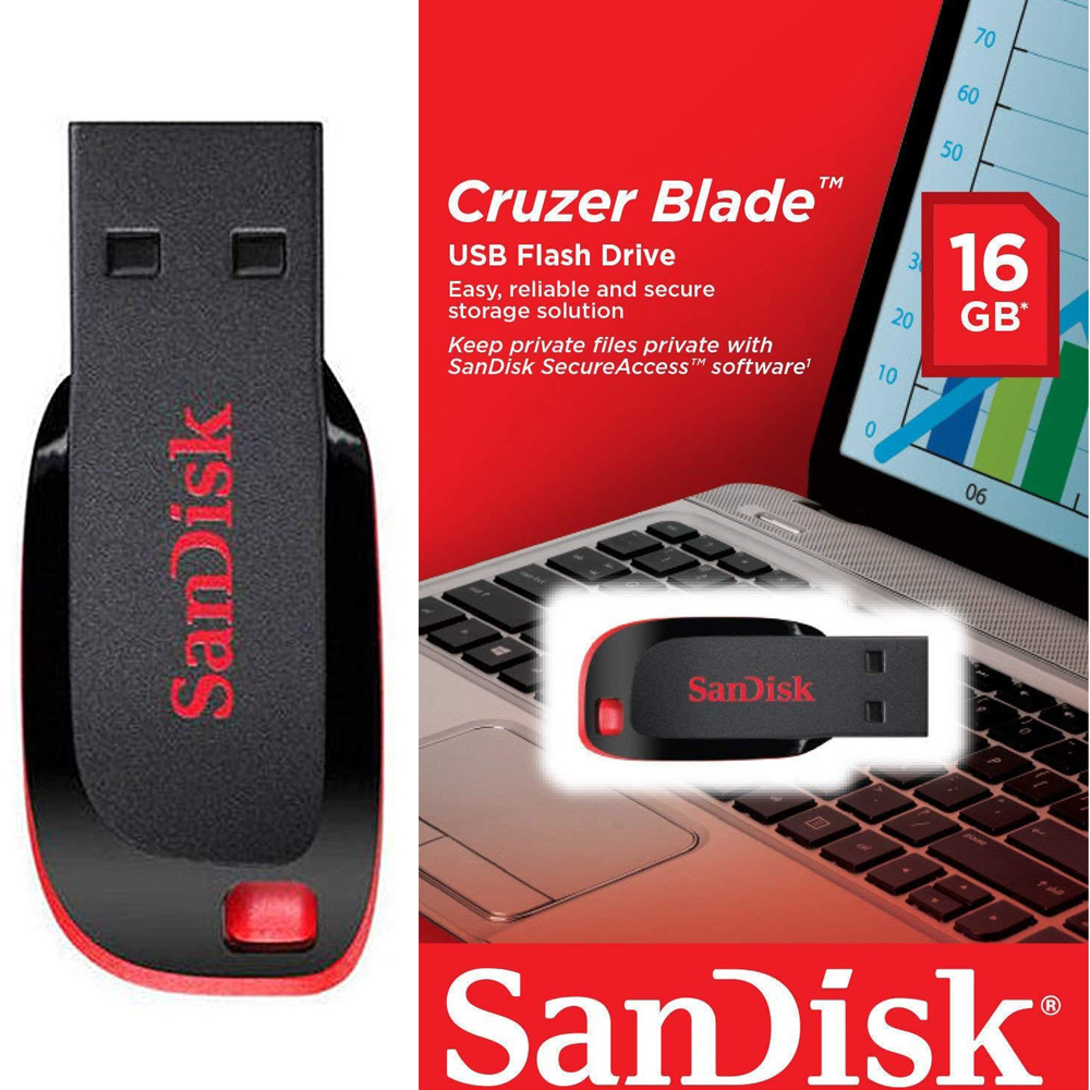 SanDisk 16 GB USB 2.0 Cruzer Blade FLASH DRIVE (16GB)